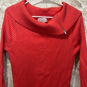 Fashion Avenue‎ Ribbed Sweater Women's Coral 3/4 Sleeve Size XL